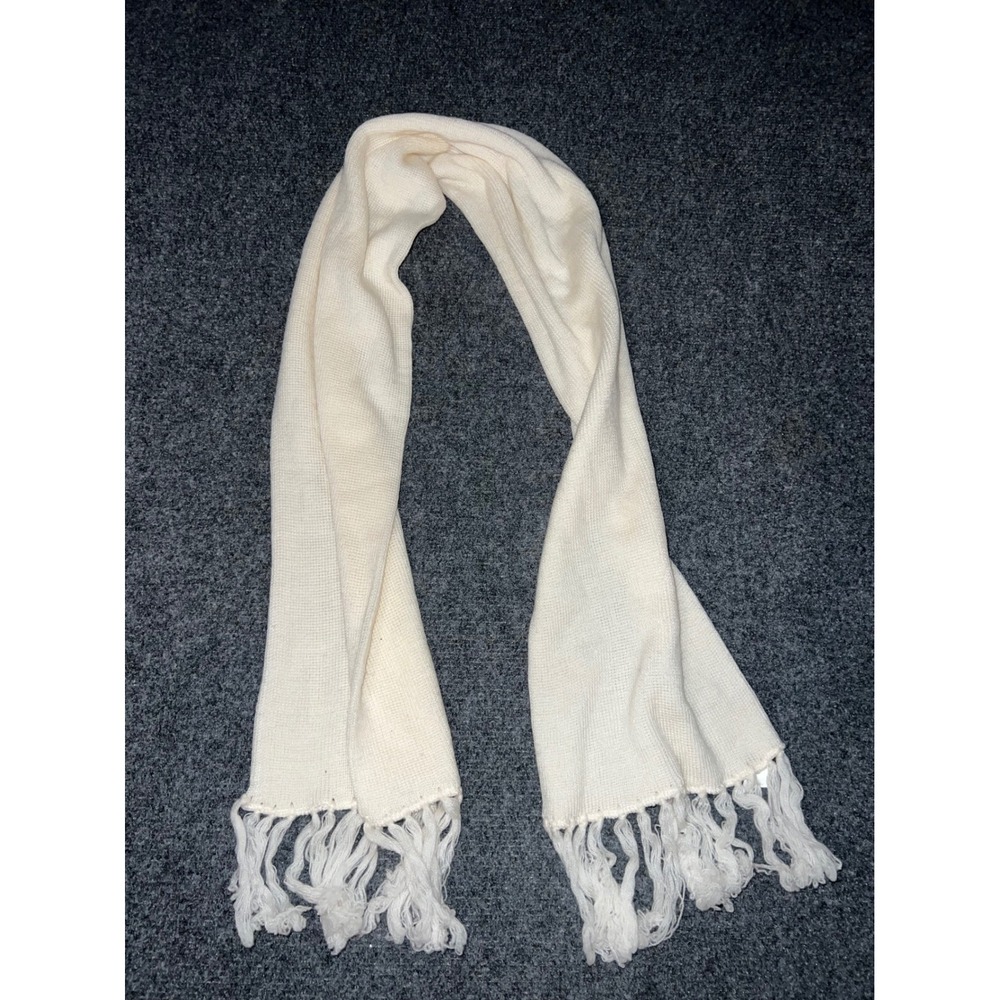 Unbranded Cream Acrylic Knit Fringed Scarf Ladies One Size Fits All